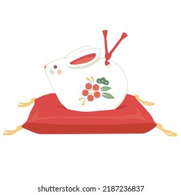 Rabbit ornament on red cushion, Vector illustration