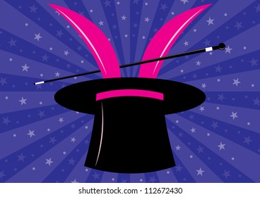 Rabbit out of the cylinder isolated on blue stars background