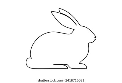 Kaninchen-Umriss. Osterhase. Einzeln auf weißem Hintergrund. Eine einfache schwarze Ikone eines Hasen. Rutschtier. Ideal für Logo, Emblem, Piktogramm, Druck, Design-Element für Grußkarte, Einladung