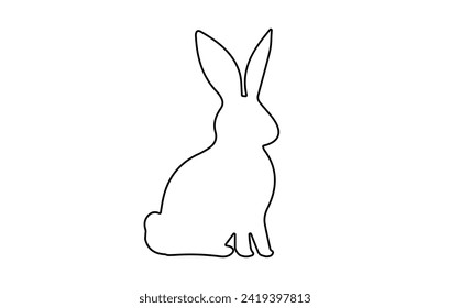 Rabbit outline. Easter Bunny. Isolated on white background. A simple black icon of hare. Cute animal. Ideal for logo, emblem, pictogram, print, design element for greeting card, invitation
