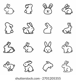 Ícone de contorno de coelho Conjunto mínimo de coelho linha arte coleção