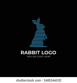 Rabbit Outline Silhouette Logo Icon. Digital Line Art Effect of Rabbit. Geometric, Clean, Linear, Minimalism, Simple and Elegant. Vector Stylized Illustration Design.