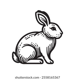 rabbit outline vector art black color.