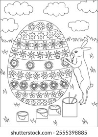 Rabbit Painting Easter Egg Coloring Page for Kids 