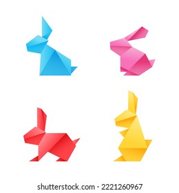 rabbit paper origami geometric color design vector illustration isolated on white