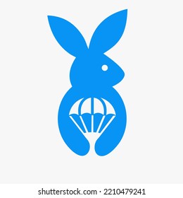 Rabbit Parachute Logo Negative Space Concept Vector Template. Rabbit Holding Parachute Symbol