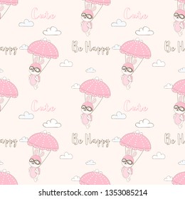 Rabbit and parachute seamless pattern cartoon illustration background