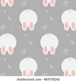 Rabbit pattern. Cute vector cartoon background. Vector rabbit back texture. Animal foot and tail rabbit kids decoration. Bunny background.