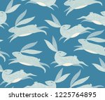 Rabbit pattern. Hare animal illustration. Vector seamless blue and grey bunny lapin background.