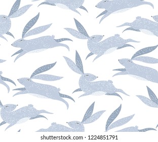 Rabbit pattern. Hare animal illustration. Vector seamless bunny lapin background.