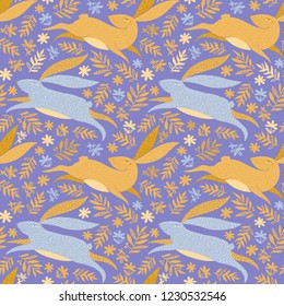 Rabbit pattern. Hare animal illustration. Vector seamless bunny lapin background.