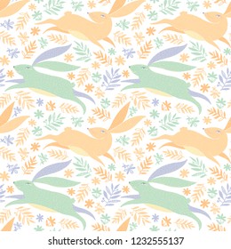 Rabbit pattern. Hare animal illustration. Vector seamless bunny lapin background.