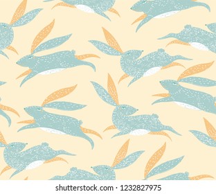 Rabbit pattern. Hare animal illustration. Vector seamless bunny lapin background.