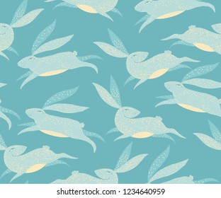 Rabbit pattern. Hare animal illustration. Vector seamless bunny lapin background.
