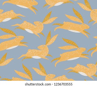 Rabbit pattern. Hare animal illustration. Vector seamless easter bunny wallpapers.