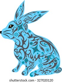 rabbit with a pattern, a hare with design, an animal with flowers, an animal with a pattern, a mammal wild, the house pet, a doe-rabbit with ears, a small animal, a herbivorous creature, 