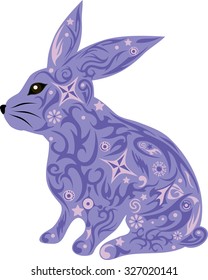 rabbit with a pattern, a hare with design, an animal with flowers, an animal with a pattern, a mammal wild, the house pet, a doe-rabbit with ears, a small animal, a herbivorous creature, 