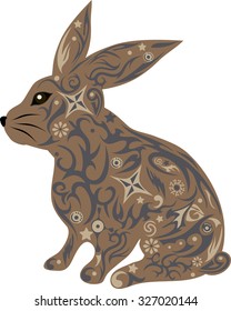 rabbit with a pattern, a hare with design, an animal with flowers, an animal with a pattern, a mammal wild, the house pet, a doe-rabbit with ears, a small animal, a herbivorous creature, 