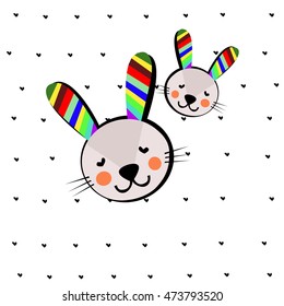 rabbit pattern hearts vector illustration