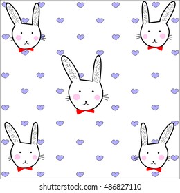 rabbit pattern hearts vector illustration