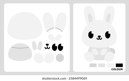 Rabbit pattern for kids crafts or paper crafts. Vector illustration of bunny puzzle. cut and glue patterns for children's crafts.