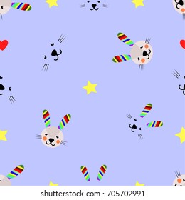 rabbit pattern seamless pattern blue background vector illustration 