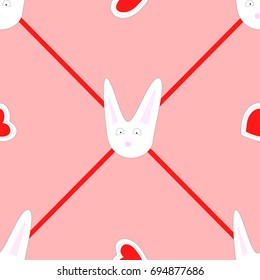 rabbit pattern seamless pattern lines heart pink background vector illustration 