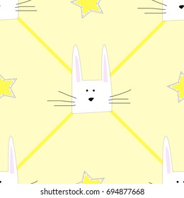 rabbit pattern seamless pattern star yellow background lines vector illustration 