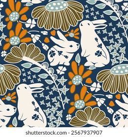 rabbit pattern silhouettes style and hand draw line