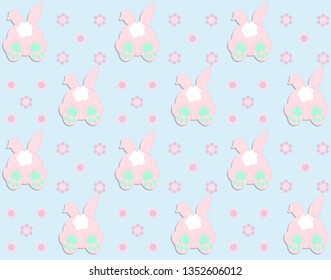 Rabbit pattern texture. Cute vector cartoon background. Bunny foot and tail rabbit children decoration background. Vector 