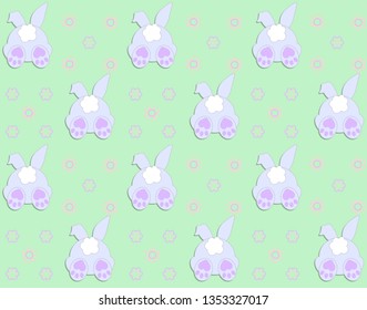 Rabbit pattern texture. Cute vector cartoon background. Bunny foot and tail rabbit children decoration background. Vector 
