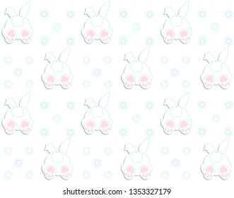 Rabbit pattern texture. Cute vector cartoon background. Bunny foot and tail rabbit children decoration background. Vector 