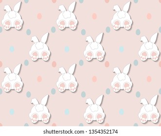 Rabbit Pattern Texture. Cute Vector Cartoon Background. Bunny Foot And Tail Rabbit Children Decoration Background. Vector 