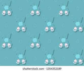 Rabbit pattern texture. Cute vector cartoon background. Bunny foot and tail rabbit children decoration background. Vector 