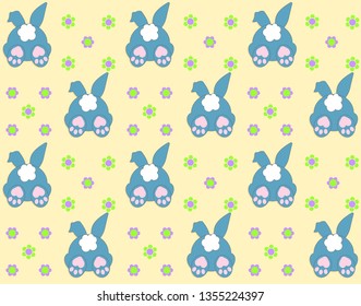 Rabbit pattern texture. Cute vector cartoon background. Bunny foot and tail rabbit children decoration background. Vector 