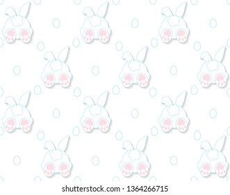 Rabbit Pattern Texture. Cute Vector Cartoon Background. Bunny Foot And Tail Rabbit Children Decoration Background. Vector 