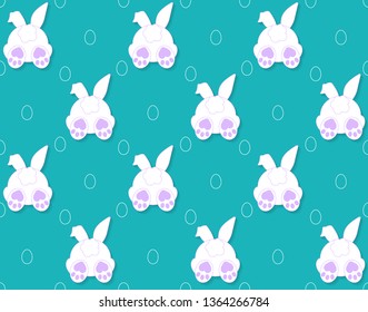 Rabbit Pattern Texture. Cute Vector Cartoon Background. Bunny Foot And Tail Rabbit Children Decoration Background. Vector 