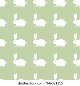 Rabbit pattern. Vector illustration of rabbits on green  background.