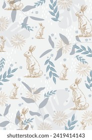 Rabbit Pattern, Wildlife print, poster, Easter pattern, Bunny design
