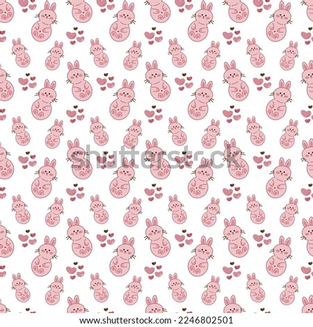 Rabbit pattern2. Seamless pattern with cute rabbits and hearts. Doodle cartoon color vector illustration.
