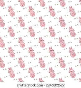 Rabbit pattern3. Seamless pattern with cute rabbits. Doodle cartoon color vector illustration.