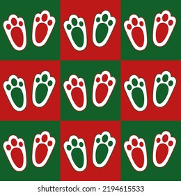 Rabbit paws. New Year pattern. Banner, brochure, poster, card. Background, clothes, blanket, print. Vector illustration. 