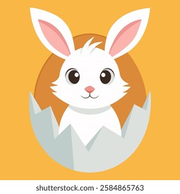 Rabbit peeking out of a cracked easter egg