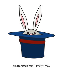 rabbit peeking out of the wizard's hat. vector doodle sketch