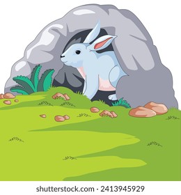 Rabbit peeping out from the den vector illustration