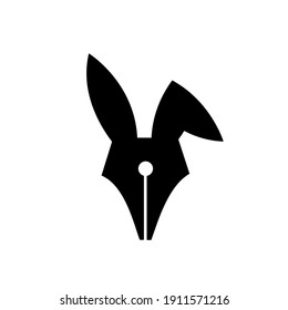 rabbit pen nib logo vector illustration design