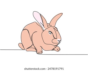 rabbit, pet, animal husbandry, hare one line color, colored art. Continuous line drawing of farm, nature, agriculture, farm animals, rural life, ranch.