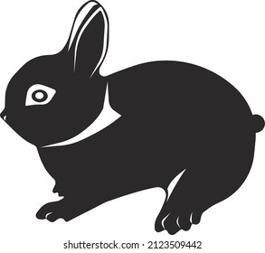 Rabbit. Pets. Flat black silhouette. Vector image isolated on a white background.