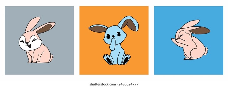 rabbit Pets and wild animals, elements, illustrations, hand drawn, vector, cute