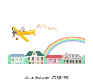 Rabbit pilot on a propeller plane.